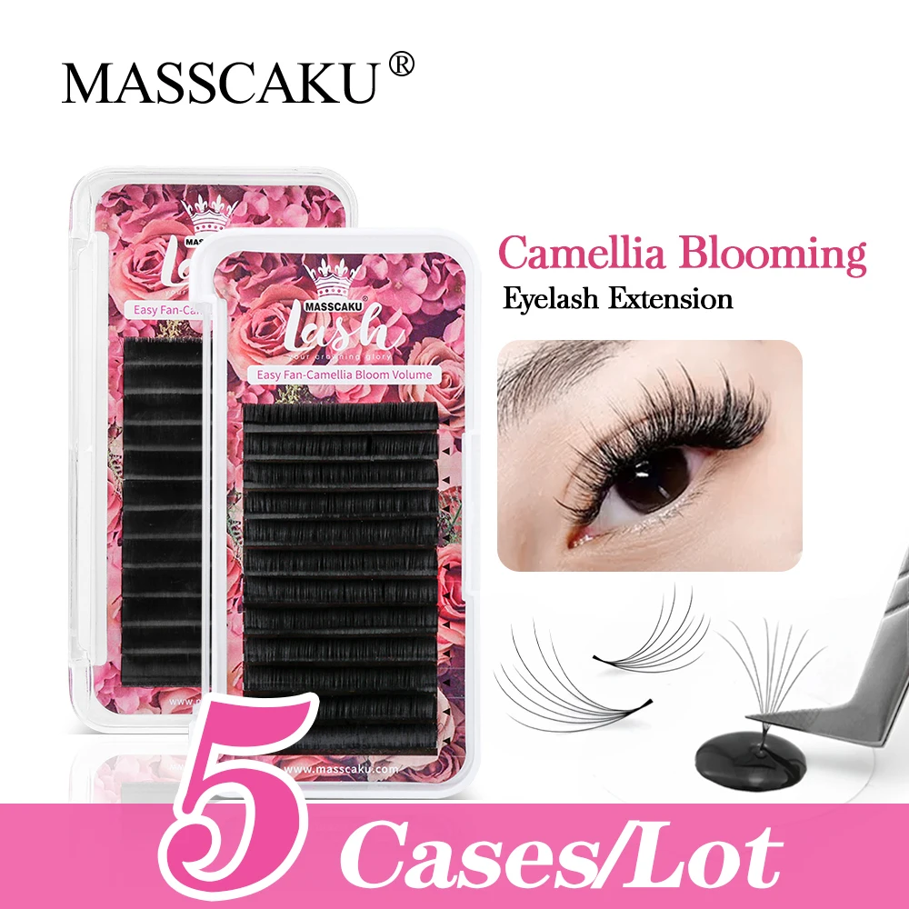 

MASSCAKU Russian Camellia 5Cases/lot Easy Fanning False Eyelashes Extensions High Quality Rapid Blooming Cilia Makeup Supplies