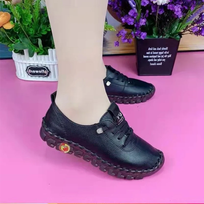 2022 Sneakers Women Shoes Platform Loafers Lace Up Leather Flat Slip-On New Spring Casual Mom Shoe Mujer Zapatos Chaussure Femme