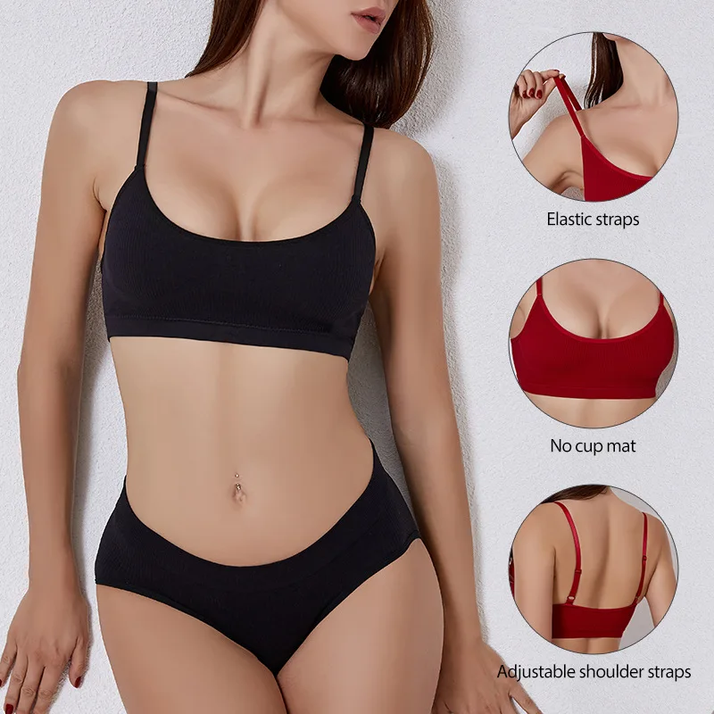 

Sexy Lingerie Set Women Sport Set Comfortable Wire Free Bra and Panties Soft Seamless Brallete Sleep Tank Top Push Up Underwear