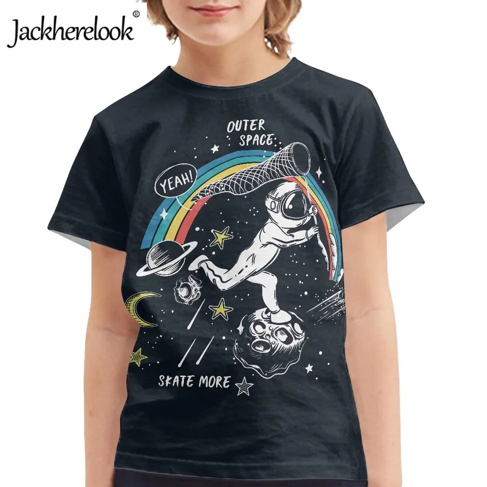

Jackherelook Kids Casual Summer Short Sleeve T-shirts Explore Astronauts Design Breathable O-Neck Clothing T Shirts for Boys
