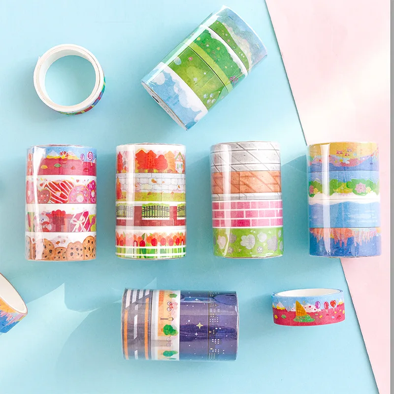 

4 Rolls Cute Landscape Moon Night Washi Tapes Decoration Scrapbooking Journal Hand Account DIY Material Stationery Masking Tape