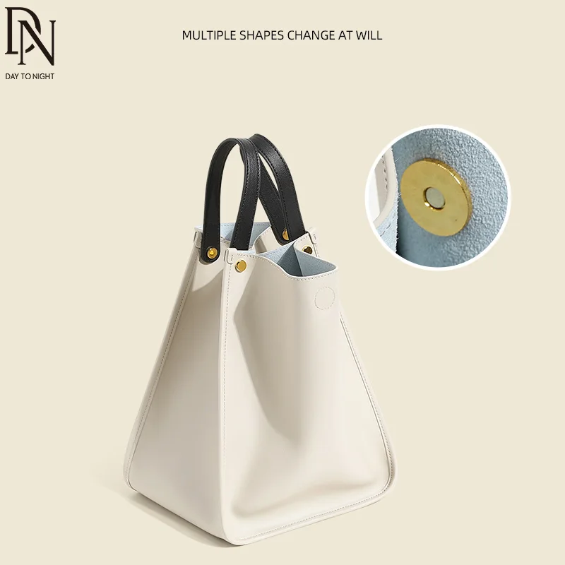 DN Split Leather Shoulder Bags for Women Large Capacity Commuter Fashion Tote Bags Double Handle Classic Design Ladies Handbag