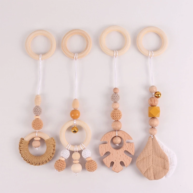 

4 pieces/set Newborn Beads Leaves Wooden Children's Toys Baby Toddler Gym Hanging Toy Room Decorations for Play & Learn