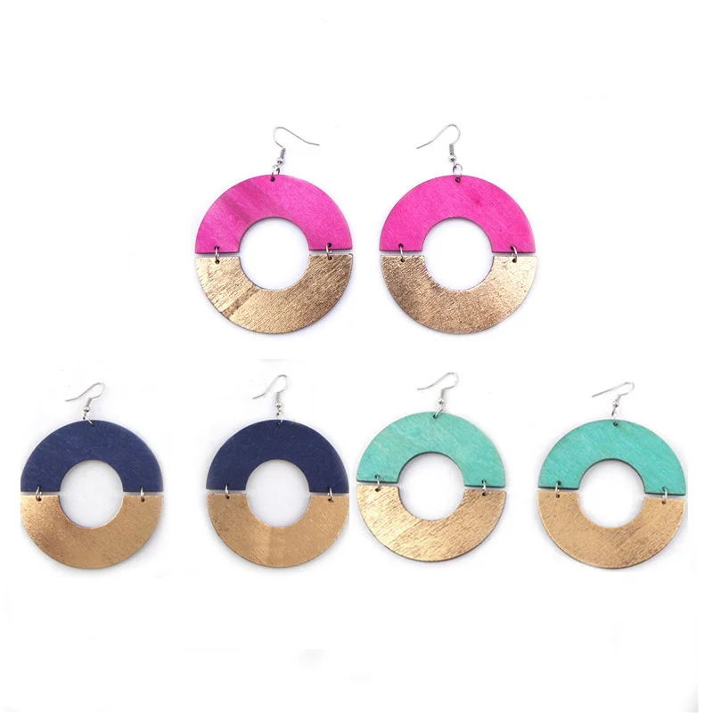 

Fashion New Design Popular Personality Painted Color Matching Stitching Wooden Earrings