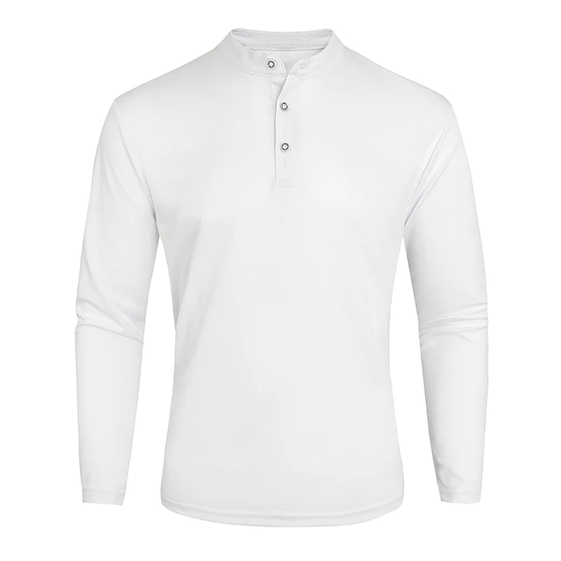 Рубашка-поло мужская с длинным рукавом хлопок Повседневная дышащая однотонная