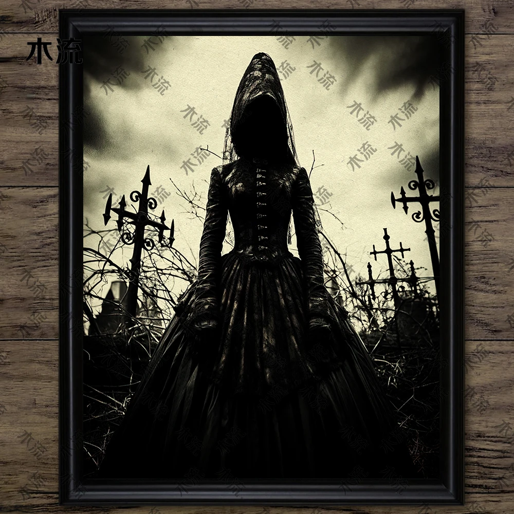 

Страшная ведьма в тени, винтажная картина на холсте