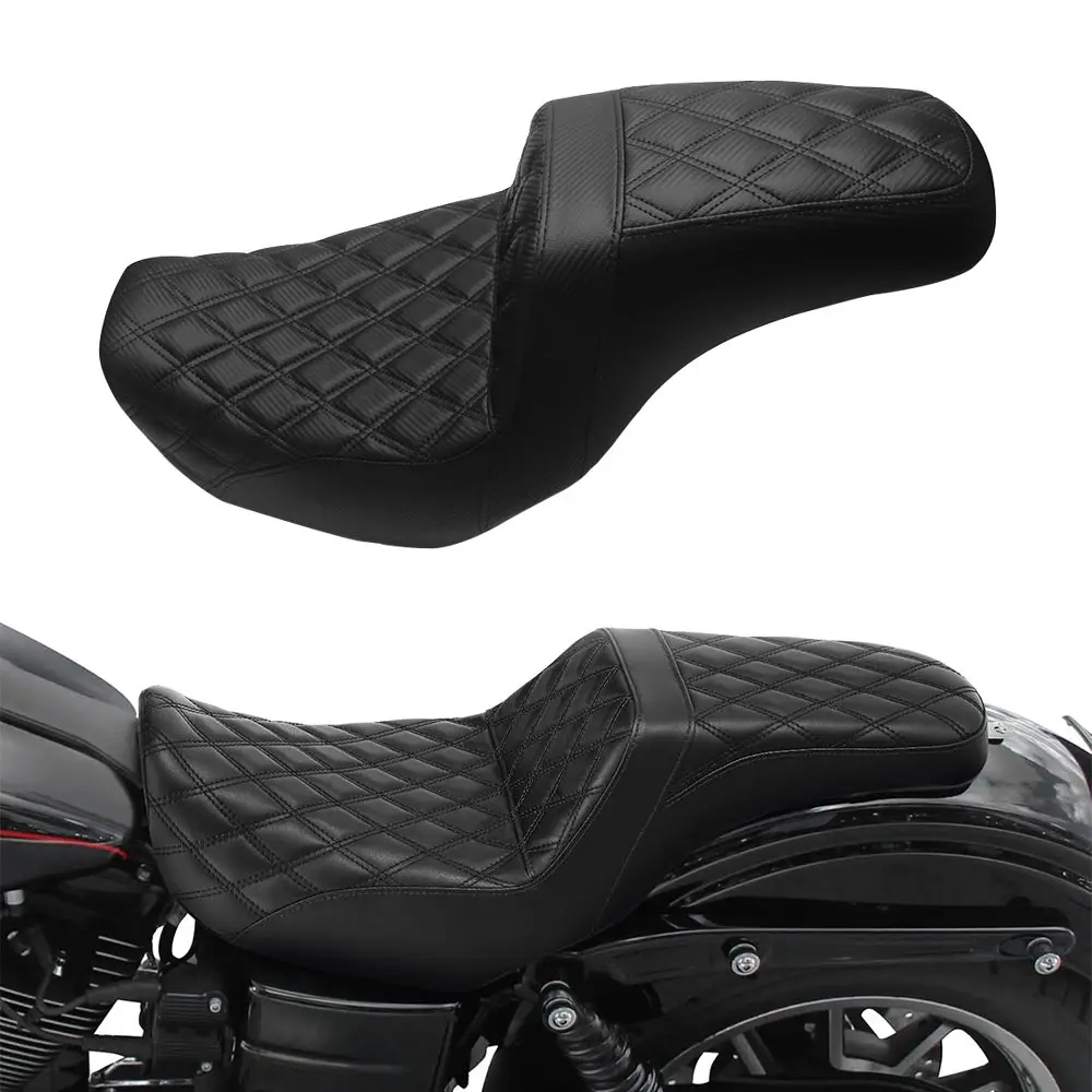 Фото Двойное сиденье для водителя и пассажира, черное, для мотоциклов Harley Dyna Street, Fat Bob, Low Rider, Super Glide, Switchback 2006-2017 годов выпуска. №1