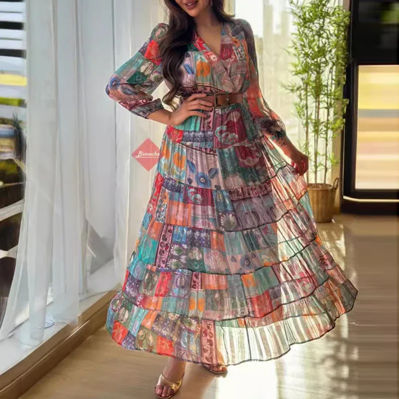 Женское шифоновое платье с V-образным вырезом трапециевидного силуэта