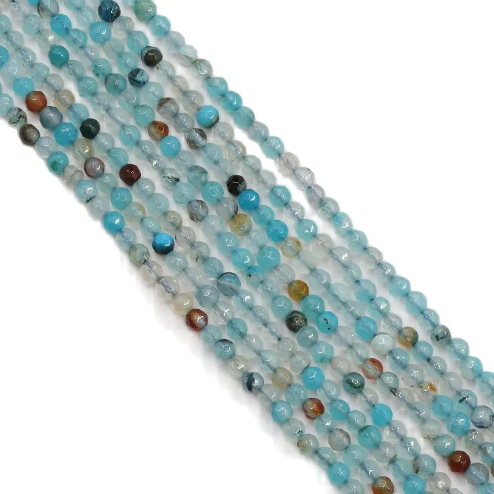 

APDGG 4mm 5 Strands Natural Blue Agate Faceted Round Beads Gemstone Beads 15" Strand Jewelry Making DIY