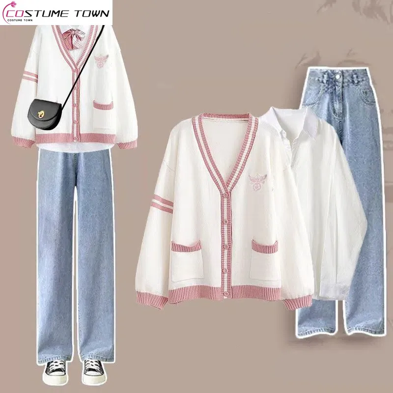 Женский комплект из трех предметов свободная рубашка с длинным рукавом и