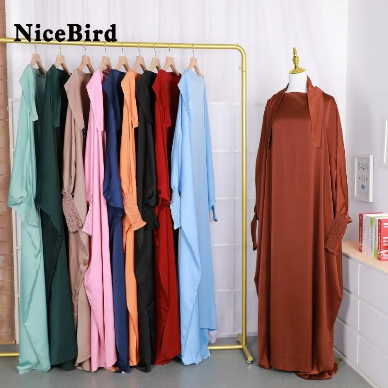 

Nicebird 2PCS Abaya with Scarf Solid Big Size Dress Women Khaki Black New O-Neck Long Sleeve Loose Fashion Spring Summer 2023