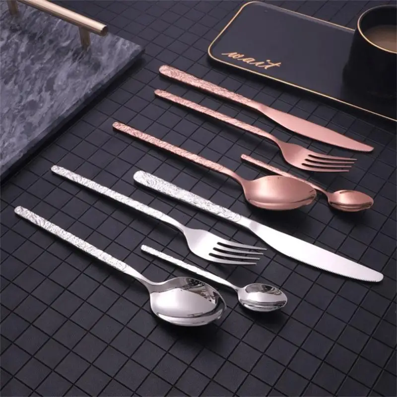 

7pcs/set Steak Knife Colorful Dinnerware Stainless Steel Cutlery Set Dessert Spoon Soup Scoop Tableware Kitchen Gadgets Flatware