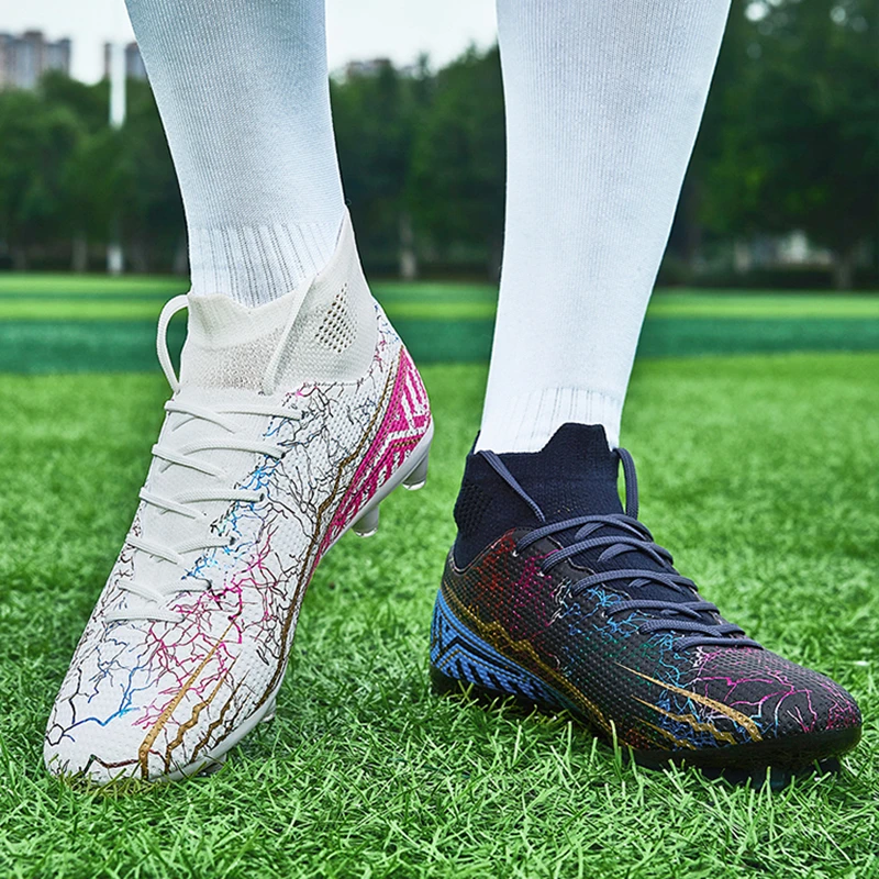 Teenagers Electroplated Sole Football Shoes Lightweight Anti-slip Male Soccer Boots Black and White Matching Style Cleats New In