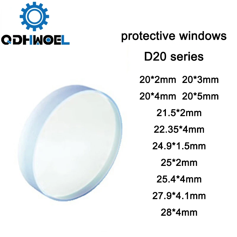 

D20 Series Fiber Laser Protective Lens Windows 20*2/20*4/21.5*2/22.35*4/24.9*1.5 1064nm Laser Head Cutting Glass Welding Glass