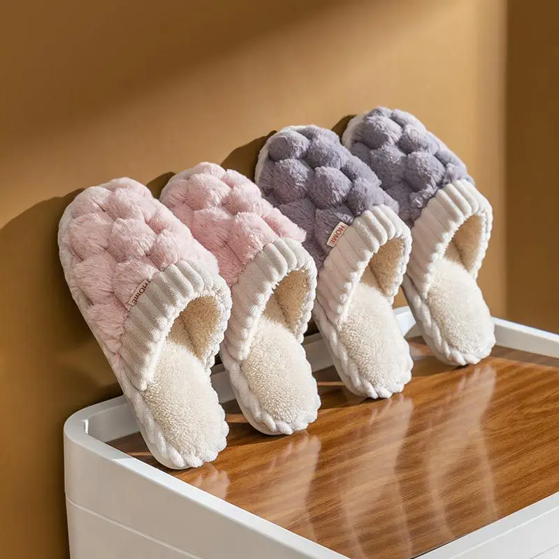2022 New Winter Warm Slippers for Women Soft Sole Non-slip House Slides Indoor Home Plush Slippers Solid Color Couple Sandals