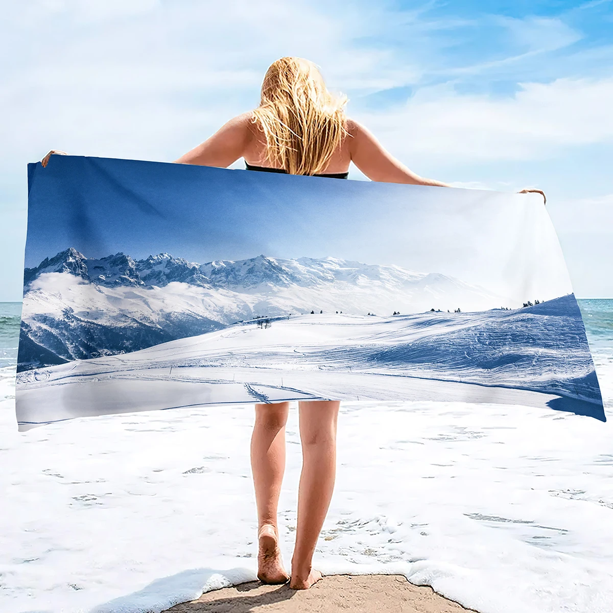 

Microfiber Beach Towel Quick Dry,Snow Mountains Lightweight Travel Towel for Swimmers, Sand Free Camping Towel, Beach Towels