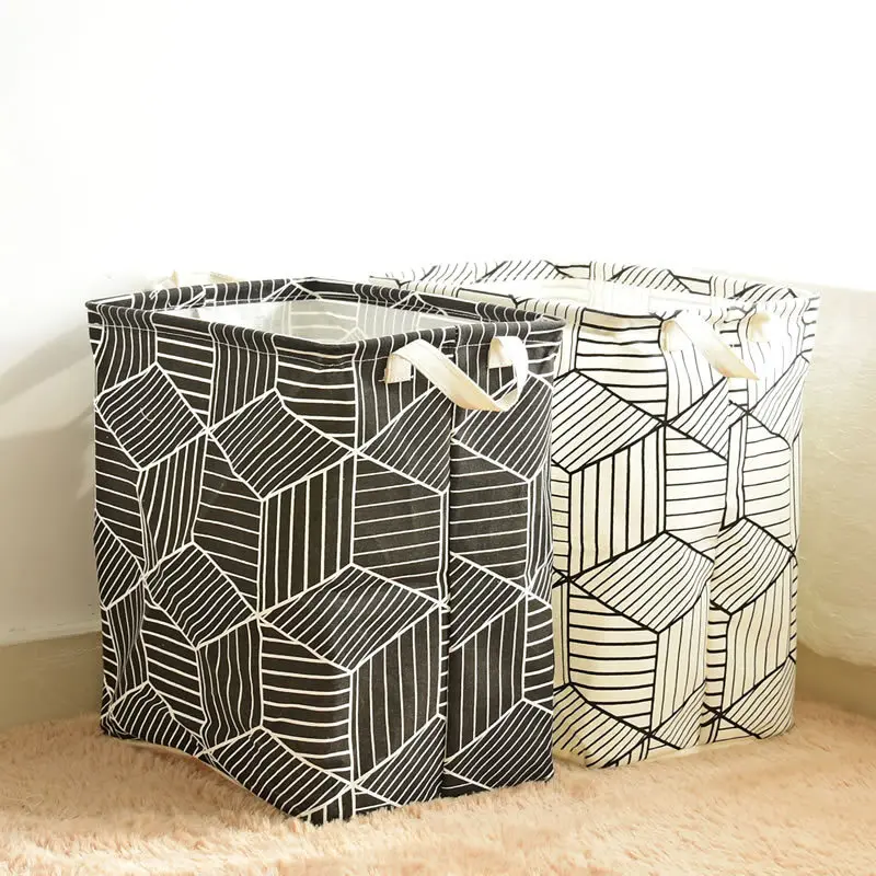 

Large Laundry Basket Rectangle Foldable Home Storage Basket Toy Storage Prismatic Stripe Waterproof Sundries Storage Bucket