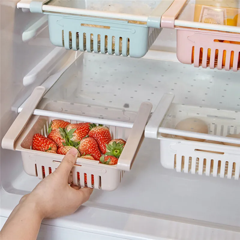 

Fresh Compartment Storage Rack Refrigerator Pull Drawer Basket Practical Adjustable Retractable Refrigerator Storage Box
