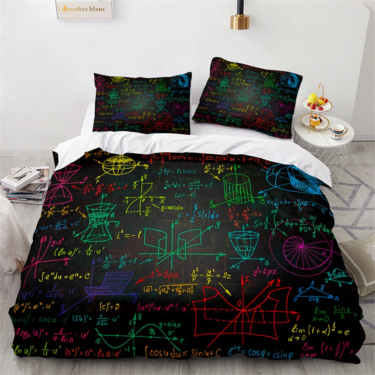 

Math Equation Microfiber Science Chemistry Geometry Mathematics Formula Pattern Duvet Cover for Kid Student Bedroom Decoration