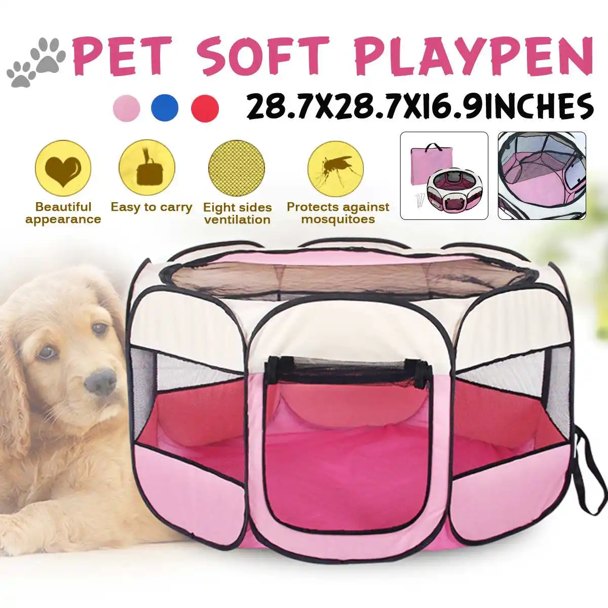 

Pet Dog Playpen Tent Crate Room Foldable Puppy Exercise Cat Cage Waterproof Outdoor Two Door Mesh Shade Cover Kennel