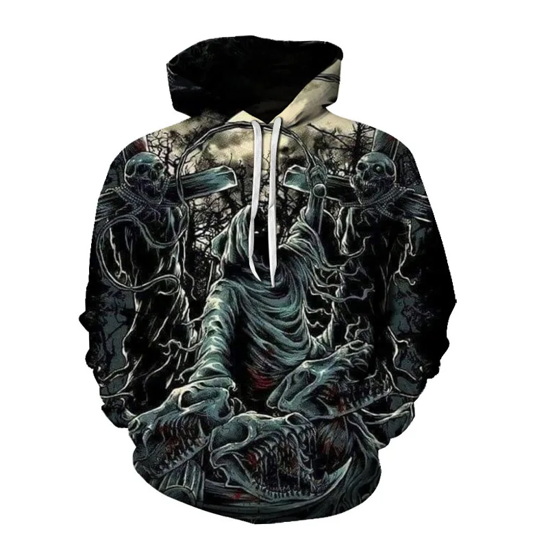 

Skeleton 3D Print Sweatshirt Men Streetwear Style Hoodie Hip Hop Skull Black Hooded Long Sleeve Loose Hoodies Harajuku 2021