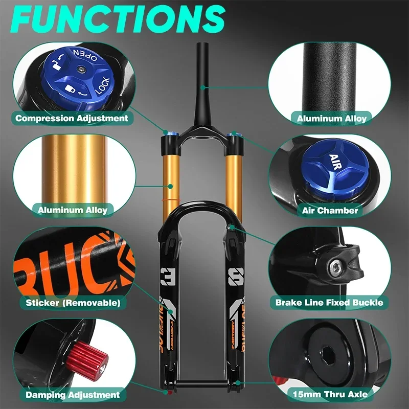 Воздушная вилка BUCKLOS MTB Enduro для велосипеда 27 5/29 дюймов подвески 180 мм путешествий 51