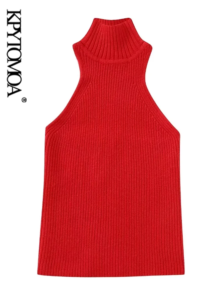 

KPYTOMOA Женская модная облегающая укороченная Трикотажная майка с лямкой на шее винтажная Женская майка без рукавов с открытой спиной