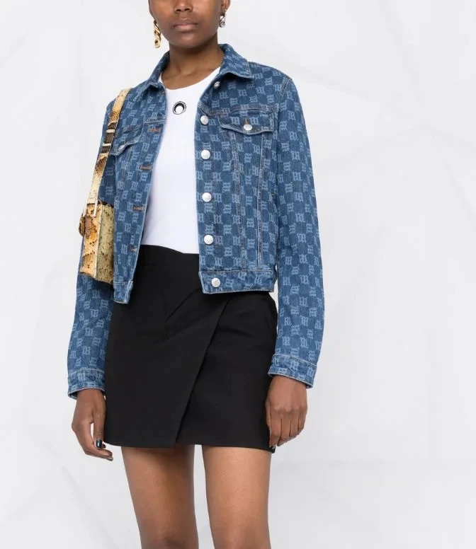 

126630 Luxury Designer Clothes Fashion Classic Trendy Printing Denim Blue Loose Coat.