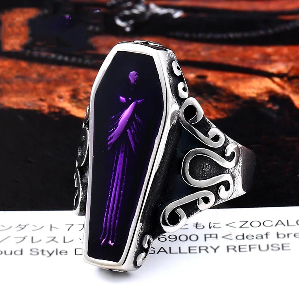 

Gothic Vampire Skull Ring For Men Women Vintage 316L Stainless Steel Black Coffin Men Rings Biker Jewelry Gift Wholesale