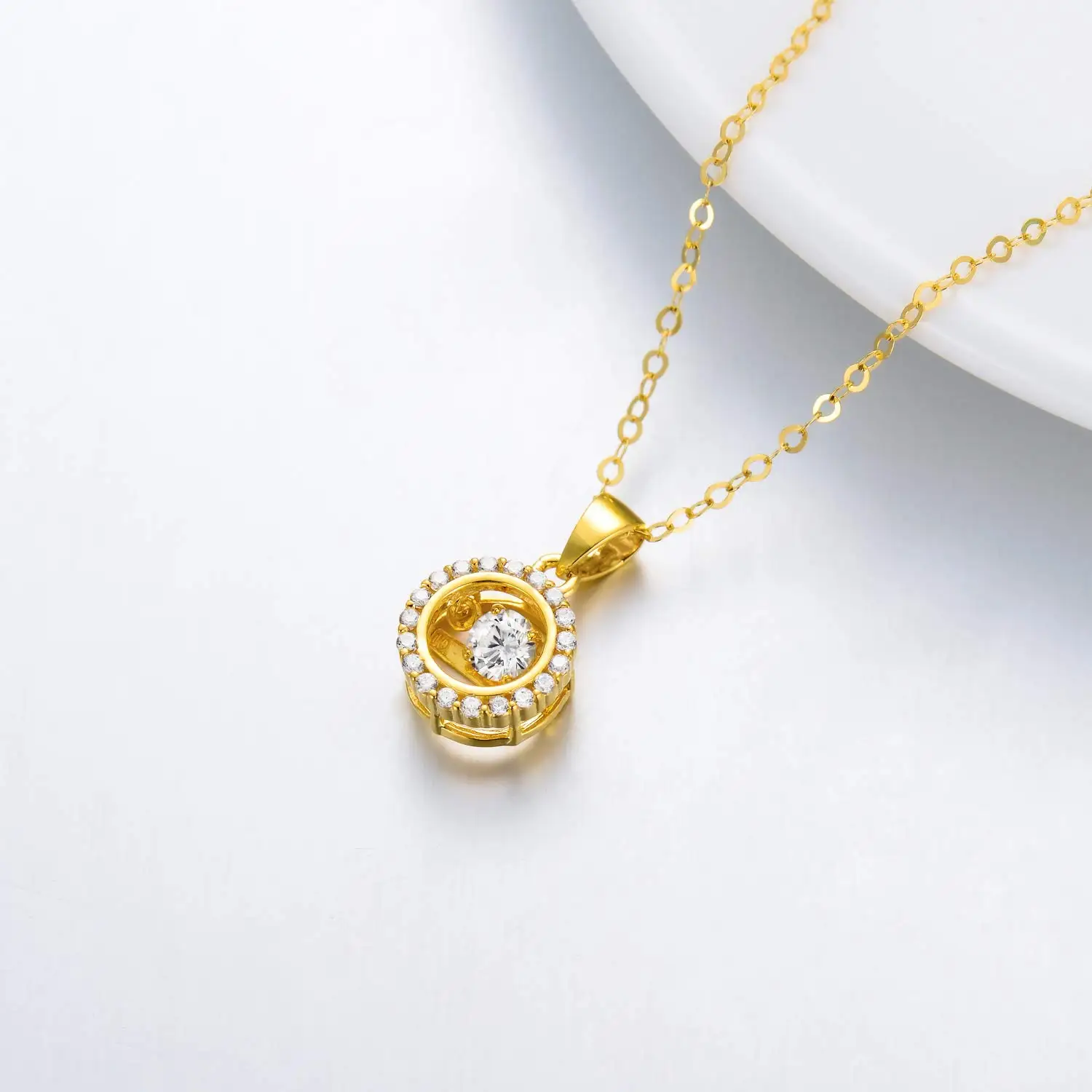 Ожерелье YFN из настоящего золота 18 карат с ореолом для женщин подвеска желтого