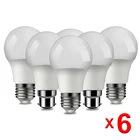 Светодиодные лампы E27 B22 220 В, реальная мощность 8 Вт 9 Вт 10 Вт 12 Вт 15 Вт, теплый белый, холодный белый свет, 6 шт.