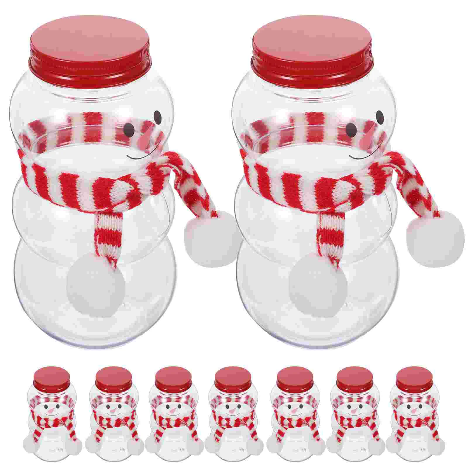 

10 Sets Christmas Snowman Shape Beverage Bottles Christmas Plastic Juice Bottle Xmas Supplies with Scarves