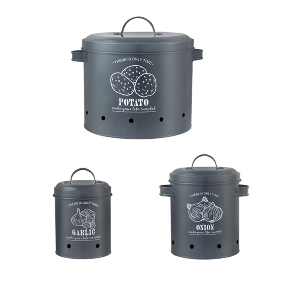 

Potato Storage Onion Garlic Bin Kitchen Container Vegetable Bucket Keeper Tin Canisters Canister Pantry Jar Metal Iron Box Grow
