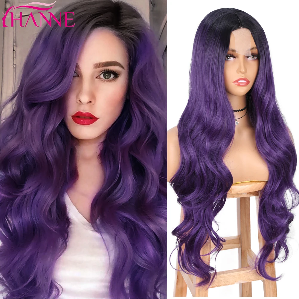 HANNE – perruque synthétique longue violette pour femmes  perruque Body Wave avec raie au milieu