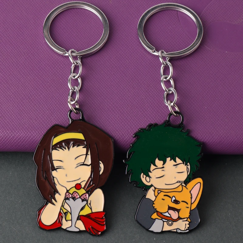 

Anime Cowboy Bebop Keychain Cartoon Spike Spiegel Faye Valentine Enamel Keyring Men Women Fashion Trinket Jewelry Bag Key Chain