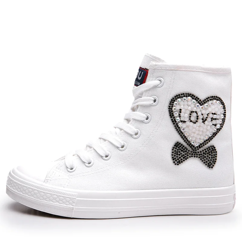 

Handmade custom rhinestone love canvas shoes sweet girl simple student sneakers 35-43