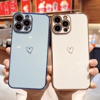 plating side love heart pattern phone case for iphone 13 12 pro 11 pro max xr xs 7 8 plus soft tpu camera protection cover