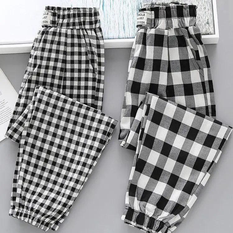 

2022 Summer Girls Casual Plaid Mosquito Pants Baby Kids Children Trousers New Fashion Teenage Girls Casual Loose Trousers D59