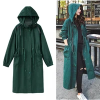 womens trench coat 2022 spring and autumn windbreaker female long green coat loose wild drawstring ladies tooling trench coat