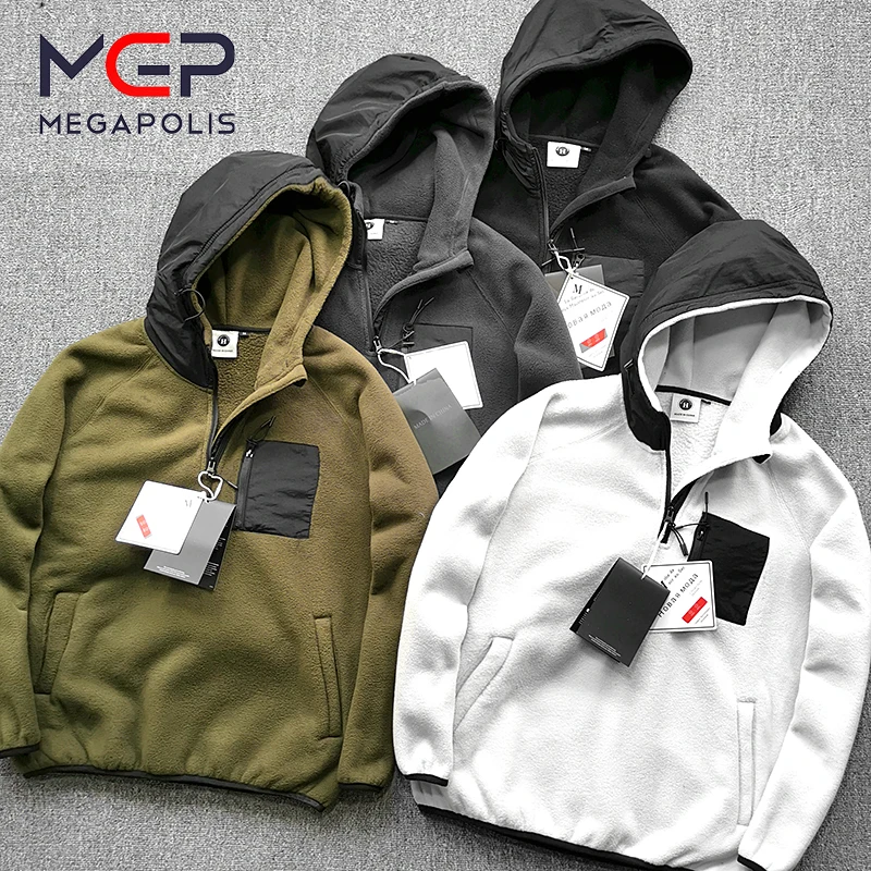 

Men's Thickened Jacket Winter Keep Warm Fleece Half-zip High Street Outdoor Hooded Sweatshirt Female Pullover Jacket