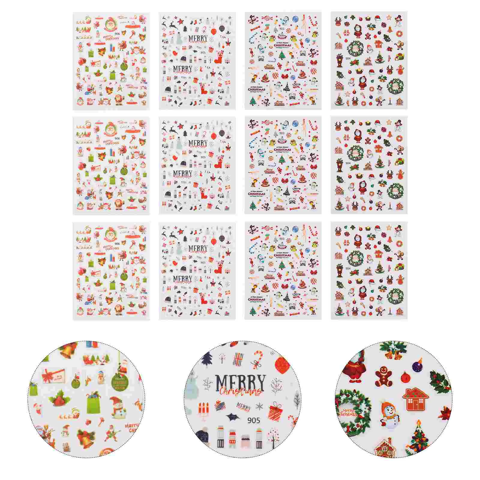 

12 листов, Рождественские 3D наклейки для маникюра, водостойкие наклейки для ногтей, наклейки для ногтей