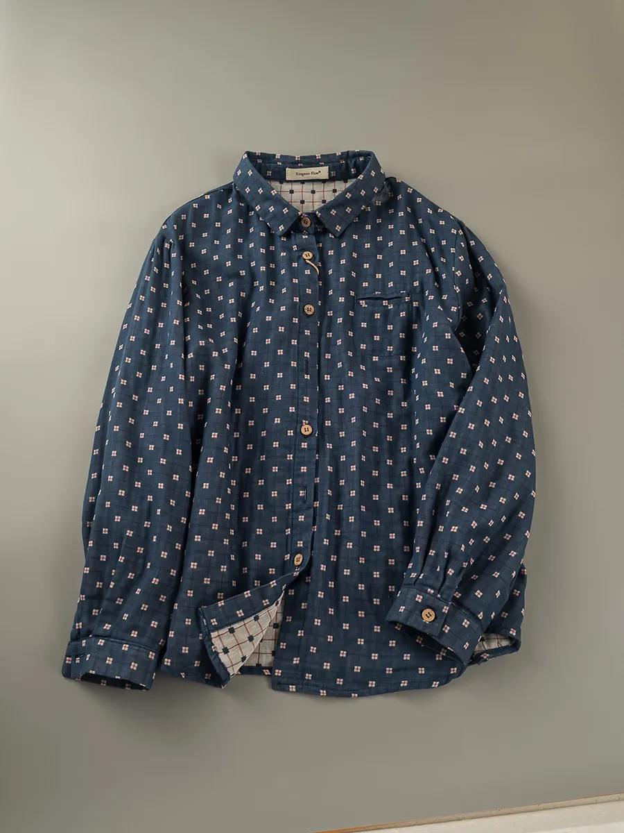 Lamtrip винтажная женская повседневная рубашка в горошек из мягкой двухслойной