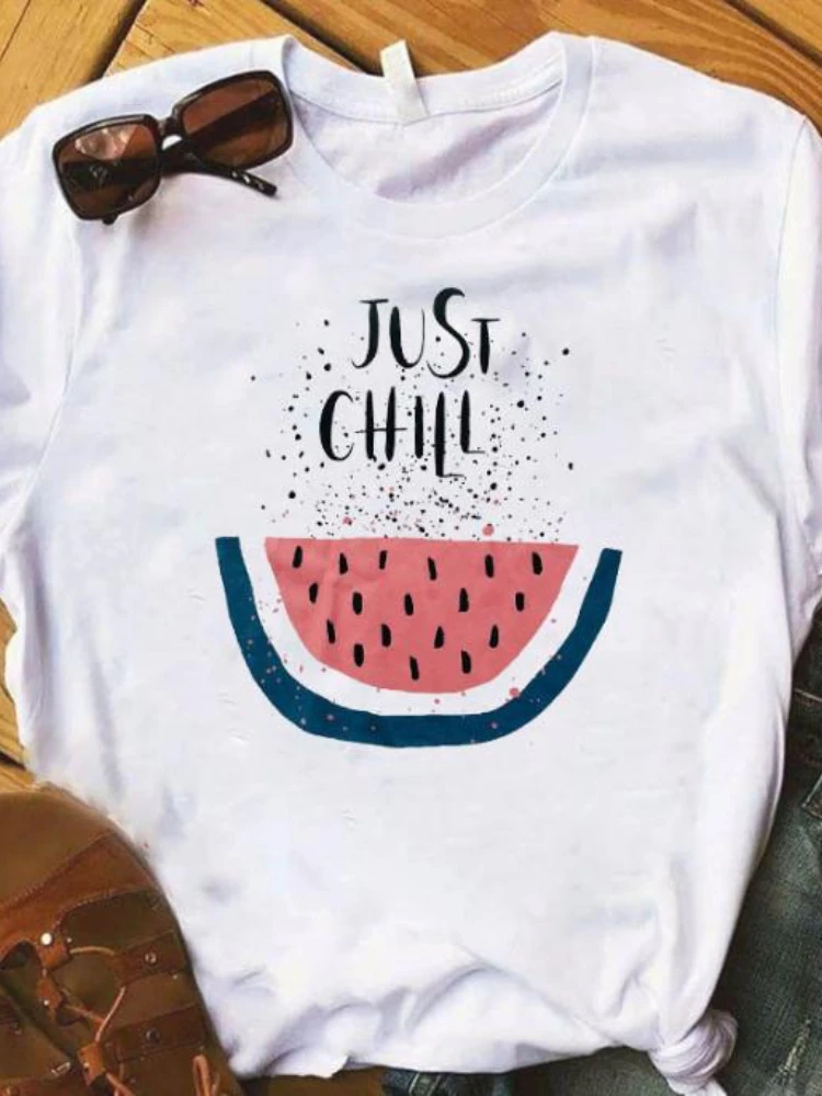 

Фрукт арбуз ананас с принтом футболка с короткими рукавами и круглым вырезом, Свободная Женская футболка женская летняя футболка, топы, оде...