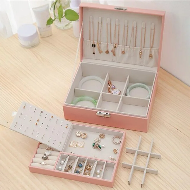

New High Capacity Leather Jewelry Box Travel Jewelry Organizer Multifunction Necklace Earring Ring Storage Box Women Gifts 2022