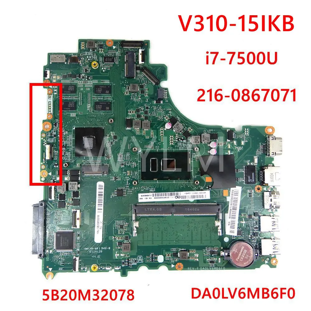 

DA0LV6MB6F0 i7-7500U CPU 216-0867071 Mainboard For Lenovo E52-80 V310-14ISK V510-14IKB 5B20M32078 Laptop Motherboard tested