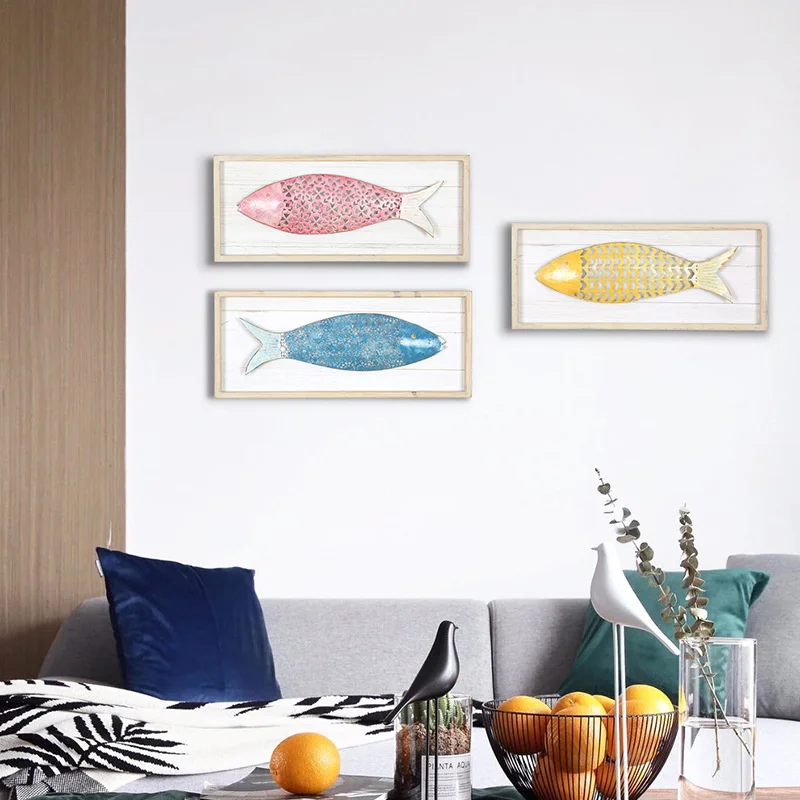 

Mediterranean Porch Aisle Wall Stickers Creative Fish Wall Home Decor Three-dimensional Iron Art Room Decoration