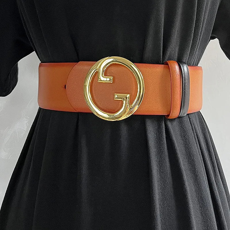 European Style Letter Buckle Belt Women's Decorative Coat Wide Dress Belt Waistband Closure Suit Elastic Corset Belt Waist Belt