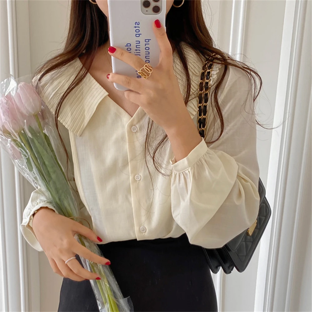 

HziriP 2022 Apricot Stylish Women Streetwear OL Fashion Shirt Slim Casual Gentle Lady Office Wear New All Match Loose Sweet Girl