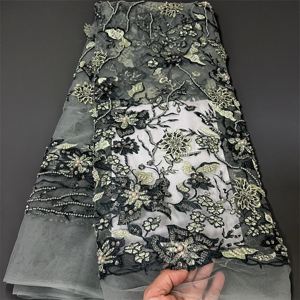 2025 Высокое качество африканский нигерийский тюль кружевная ткань с блестками