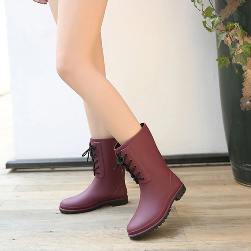 Сапоги женские резиновые до середины икры водонепроницаемые садовые галоши